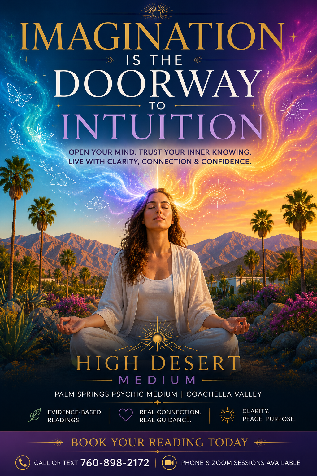 imagination and intuition connection meditation Palm Springs psychic medium colorful spiritual awareness desert landscape