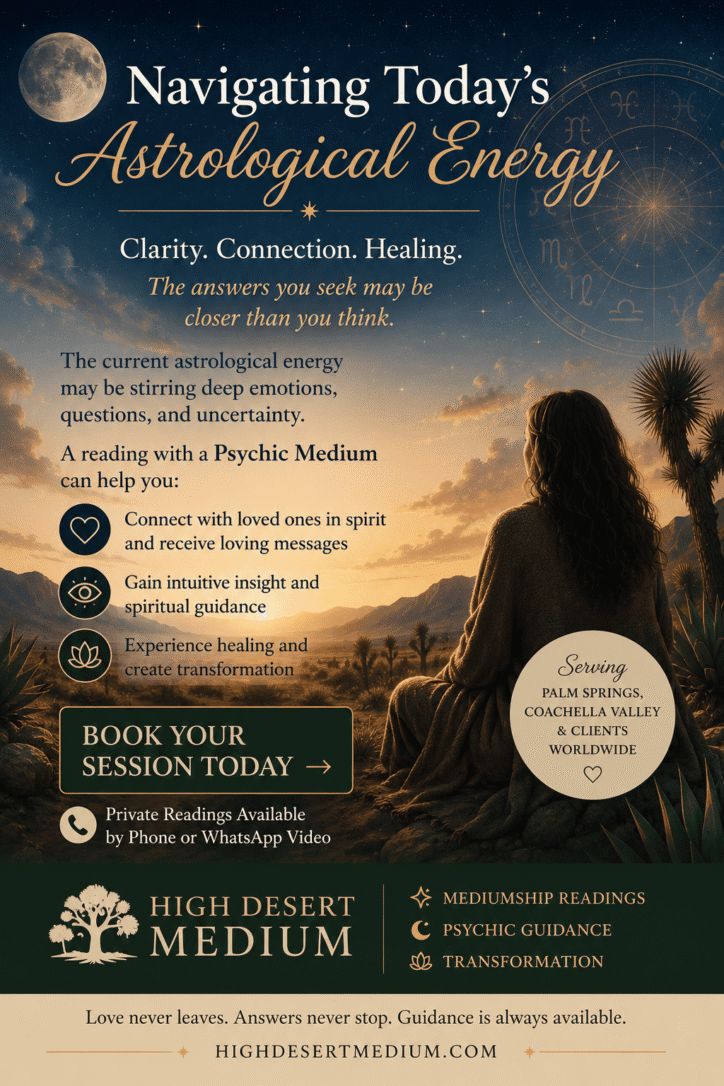 Astrological energy and spiritual guidance from a Palm Springs psychic medium helping clients connect with loved ones in spirit and find clarity.