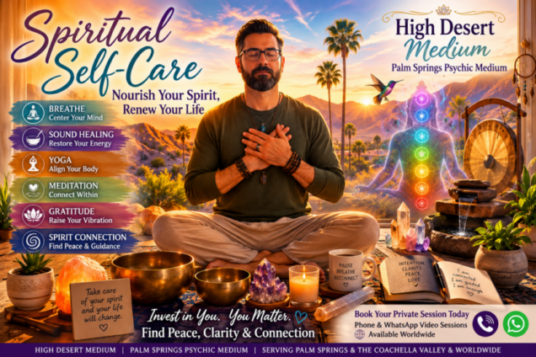 Spiritual self-care practices including meditation, yoga, breathwork, and sound healing for emotional healing and spiritual wellness with High Desert Medium in Palm Springs