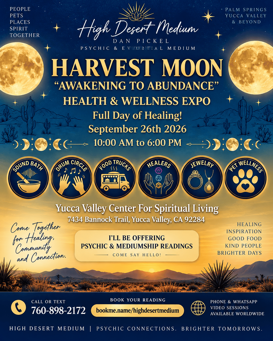 High Desert Medium offering psychic and mediumship readings at the Harvest Moon Health & Wellness Expo in Yucca Valley, California.