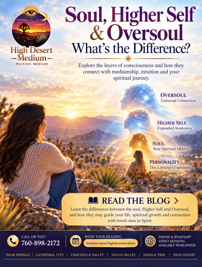 Soul, Higher Self and Oversoul illustrated as layers of consciousness connecting personality, spiritual identity, expanded awareness and universal consciousness.