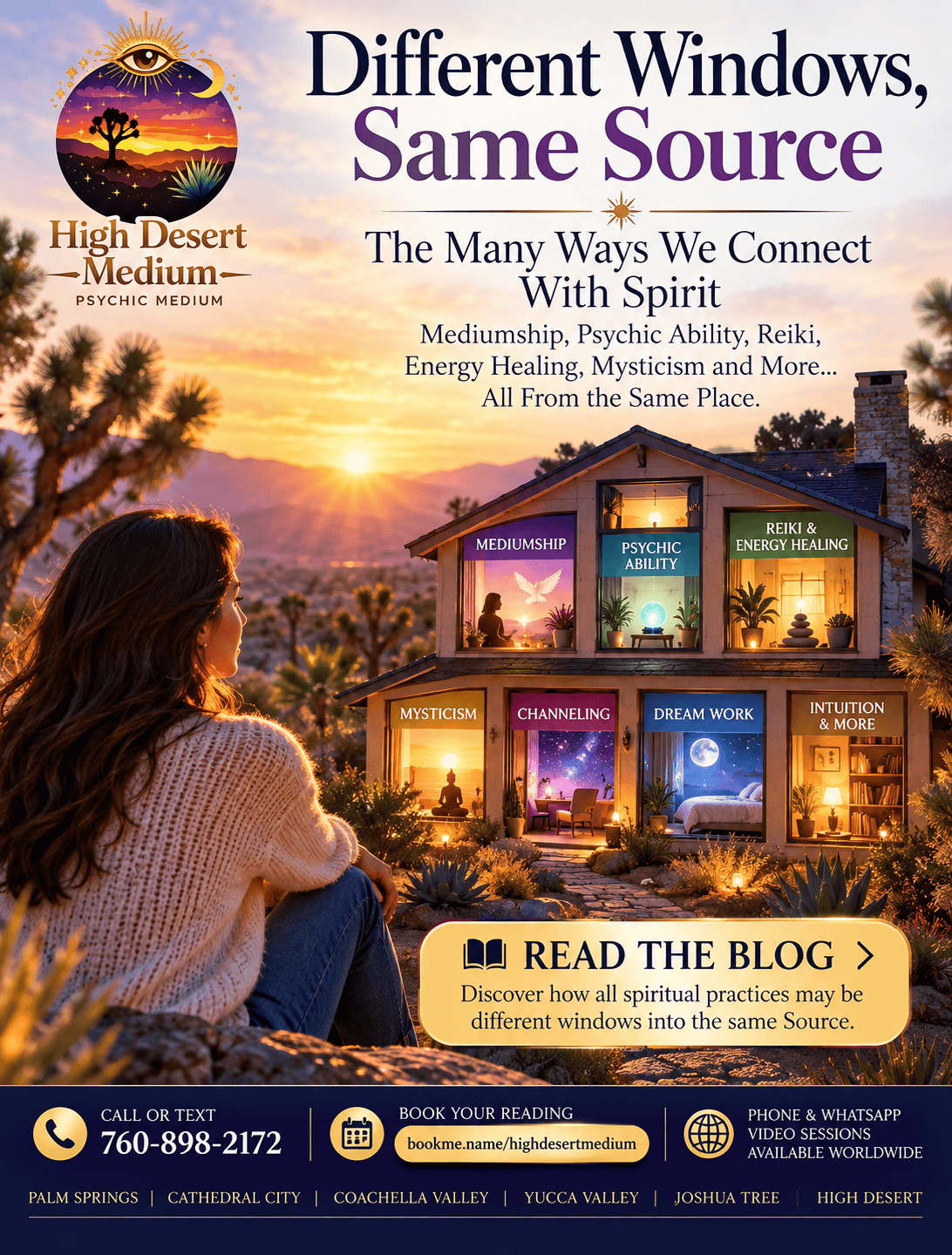 Woman exploring spiritual connection and consciousness through mediumship, psychic ability, Reiki, energy healing, mysticism, channeling and intuition.