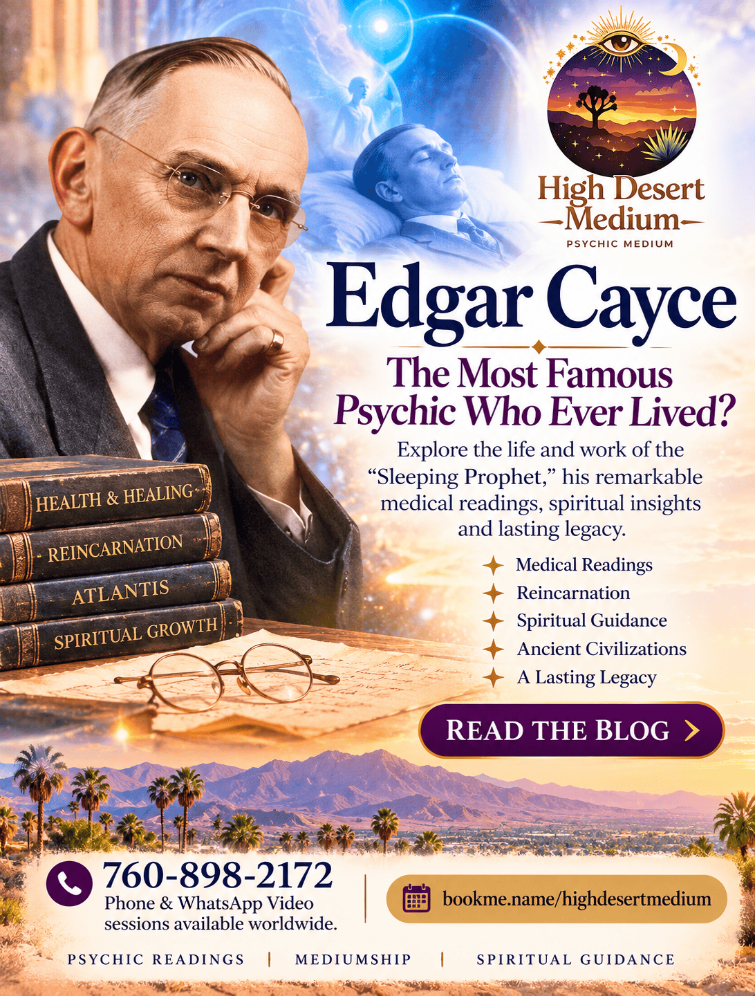 Edgar Cayce, famous psychic known as the Sleeping Prophet, his medical readings, spiritual insights, reincarnation research and lasting legacy.
