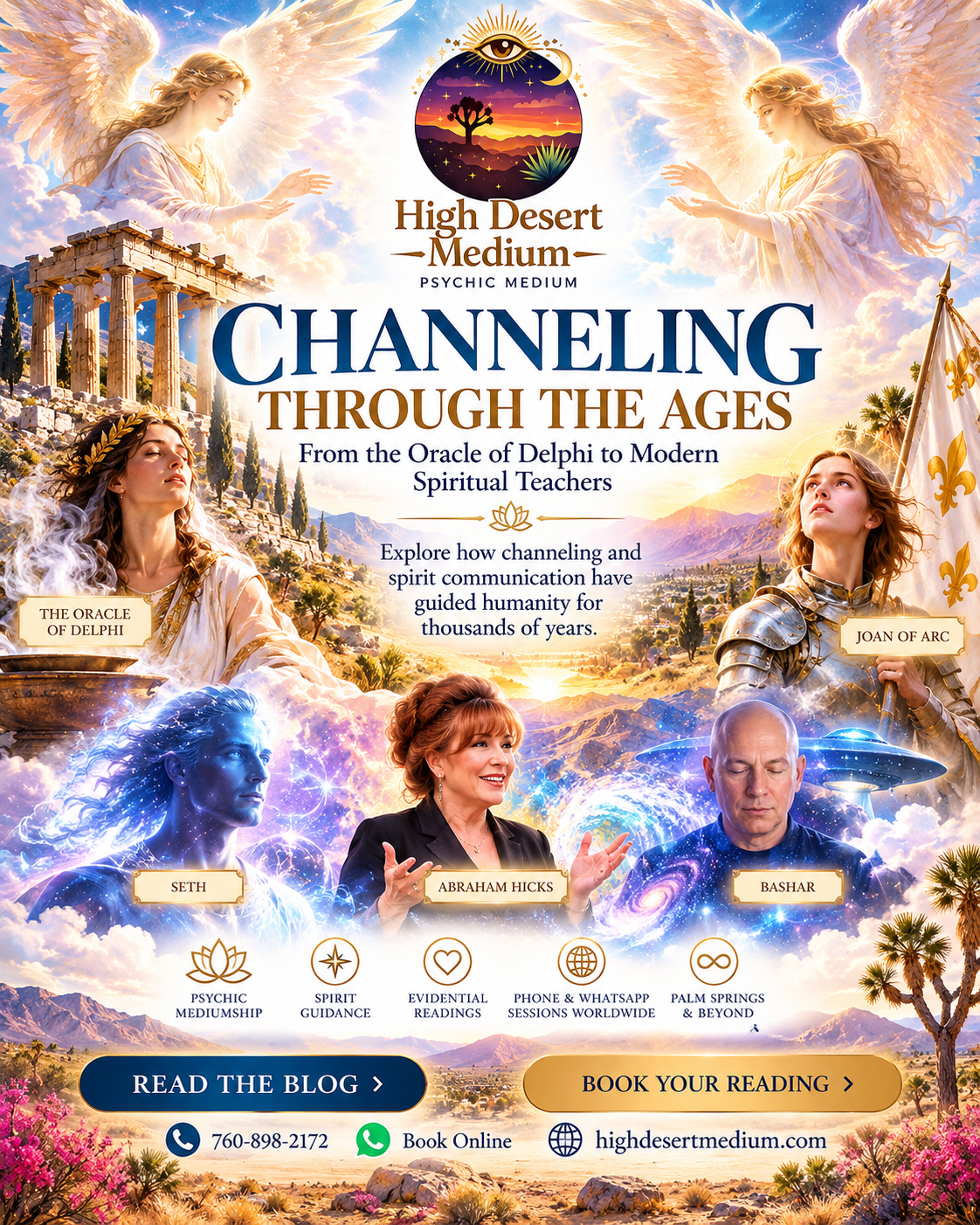 Channeling through the ages featuring the Oracle of Delphi, Joan of Arc, Seth, Abraham Hicks, Bashar, and angels. High Desert Medium explores the history of spirit communication and psychic mediumship.